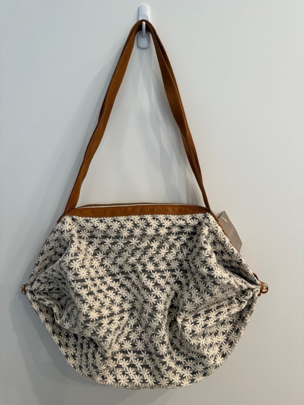 Casual Cream Floral Canvas Shoulder Bag
